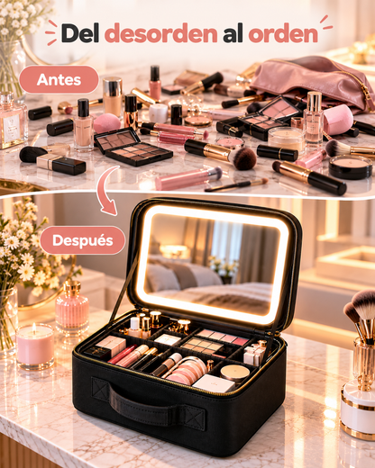 Maletín de maquillaje con espejo LED