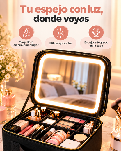 Maletín de maquillaje con espejo LED
