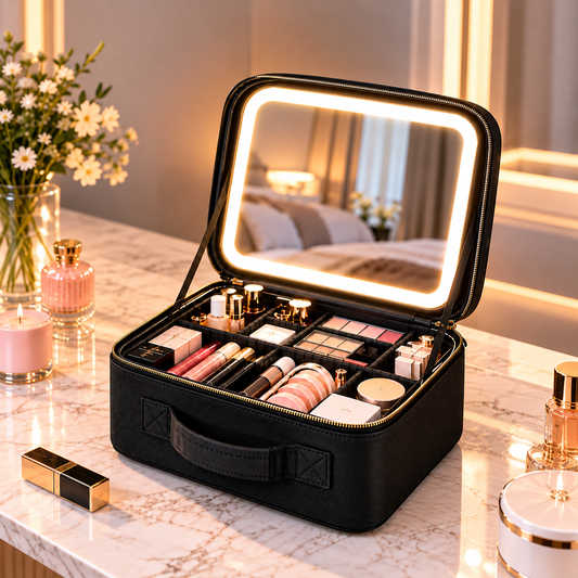 Maletín de maquillaje con espejo LED
