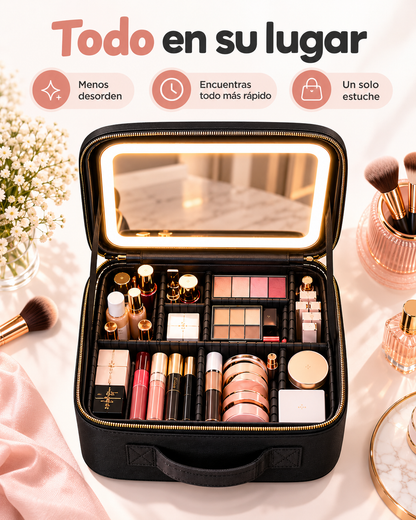Maletín de maquillaje con espejo LED
